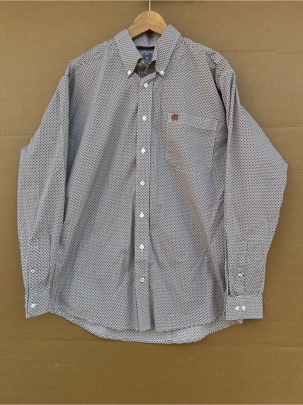 Cinch Men’s Button Down Shirt Medium Diamond Print Western Workwear Long Sleeve
